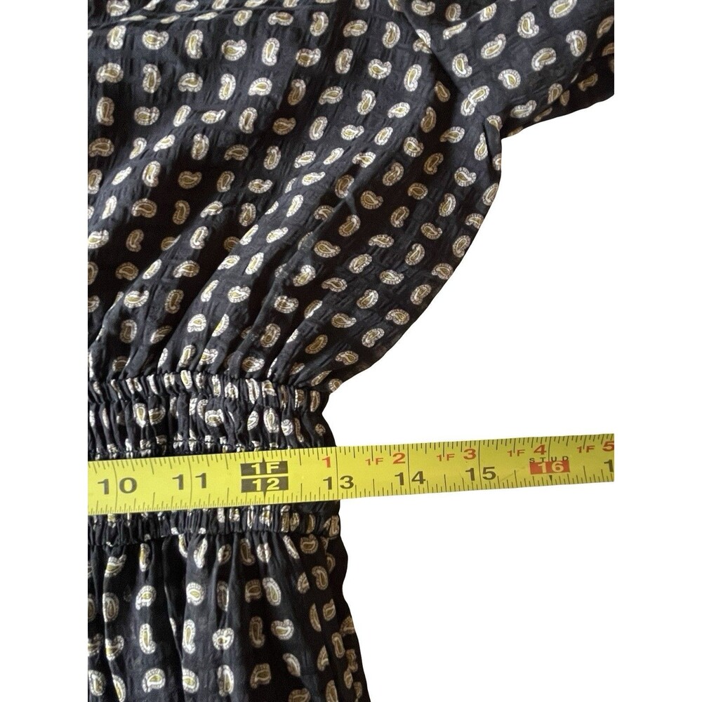 In Loom Black Paisley Print Boho Maxi Dress Smocked Waist Long Sleeve Size S - Picture 4 of 8